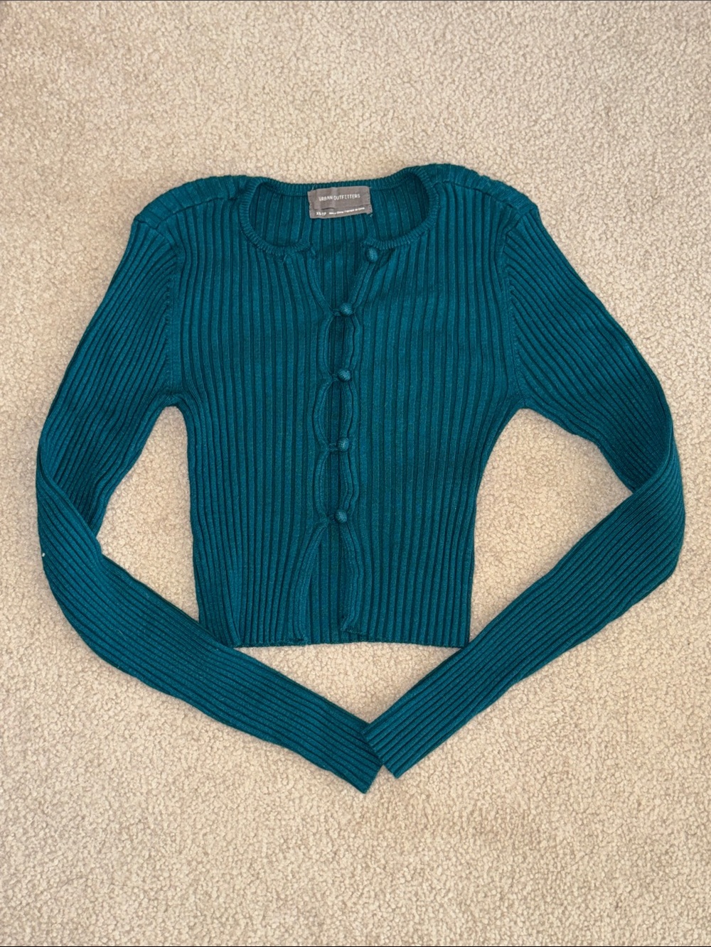 NWOT UO Teal Ribbed Button-Front Scoop Cardigan